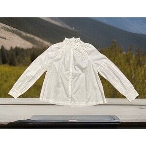 NWT  Chic Gap Ruffle collar  Pleated Sleeves Babydoll Style Shirt Cotton SIZE XS